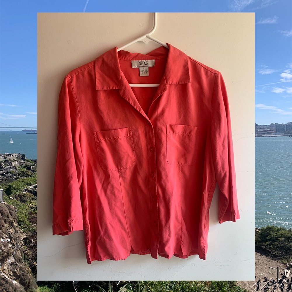 Pink Silk Button-up Blouse 🌷 👚